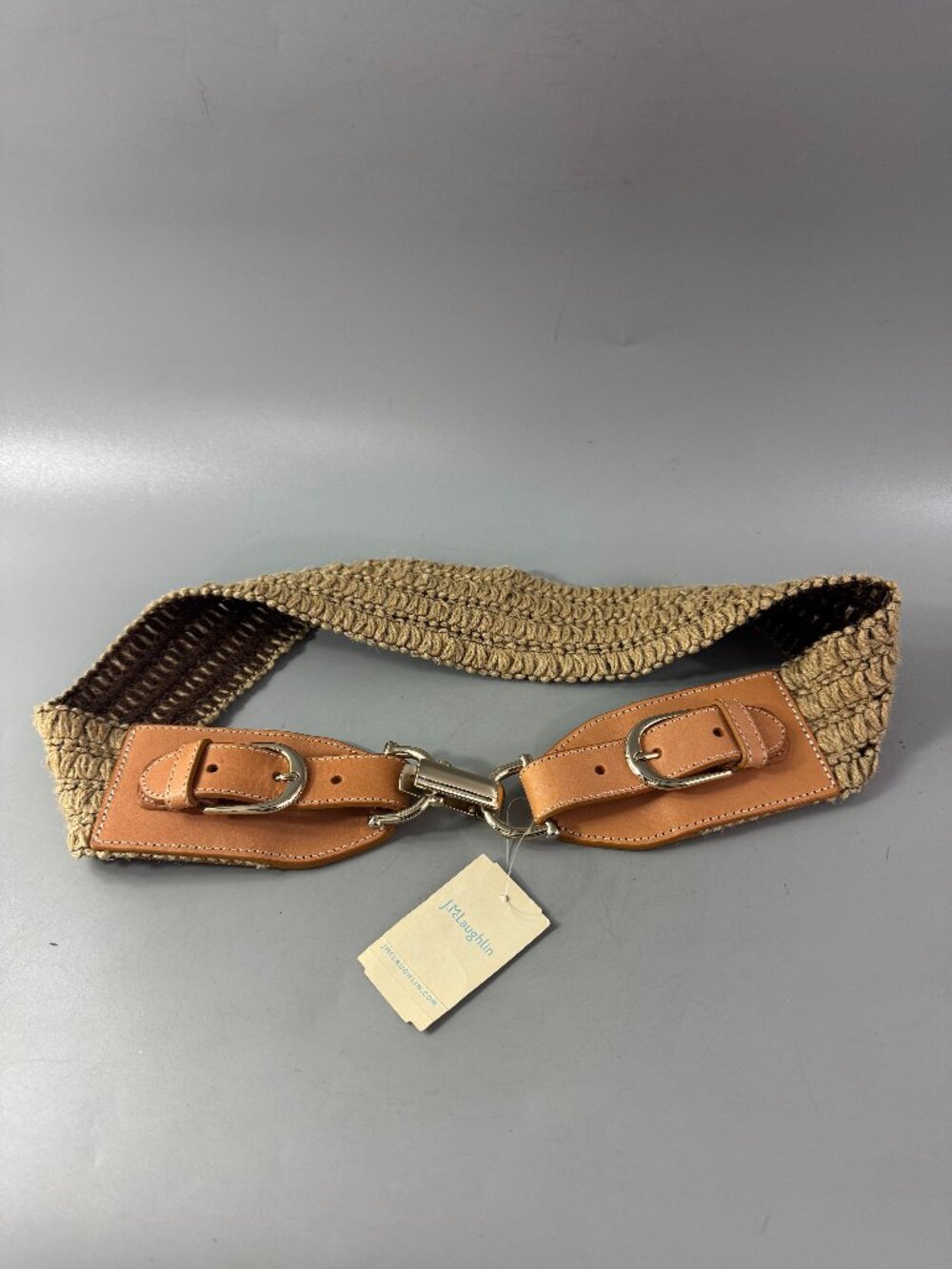 NWT J. McLaughlin Ramie Woven Elastic Belt, Size L/XL, Tan